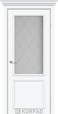 Міжкімнатні двері Корфад Classico, CL-02, скло сатин, білий перламутр (зі штапиком)